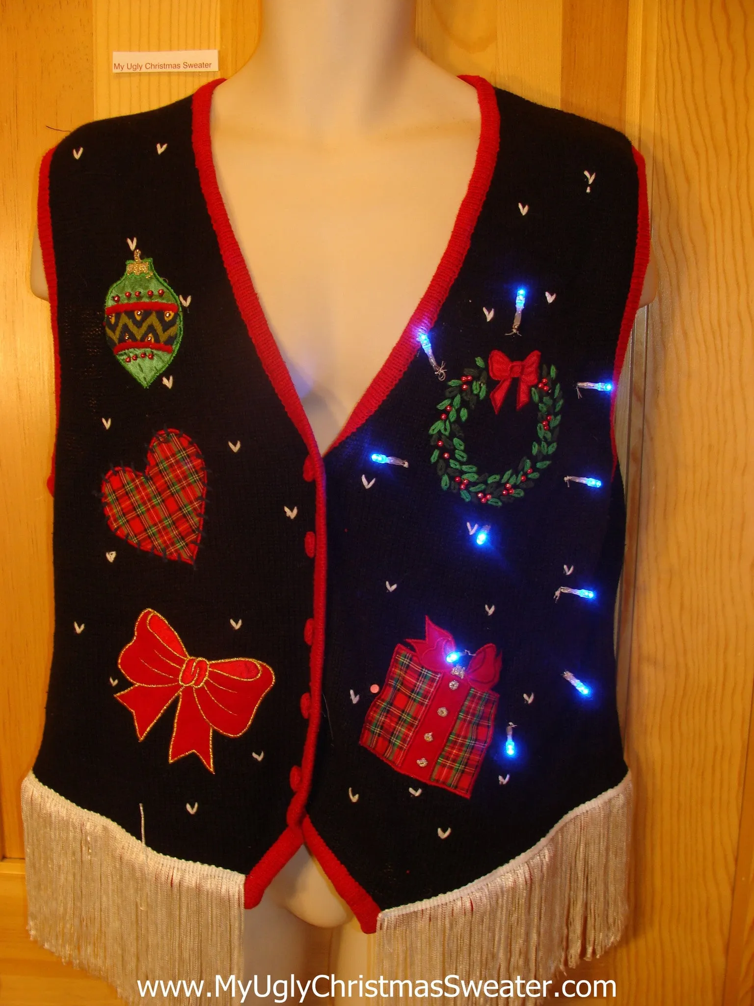 Plaid Themed Light Up Christmas Sweater Vest