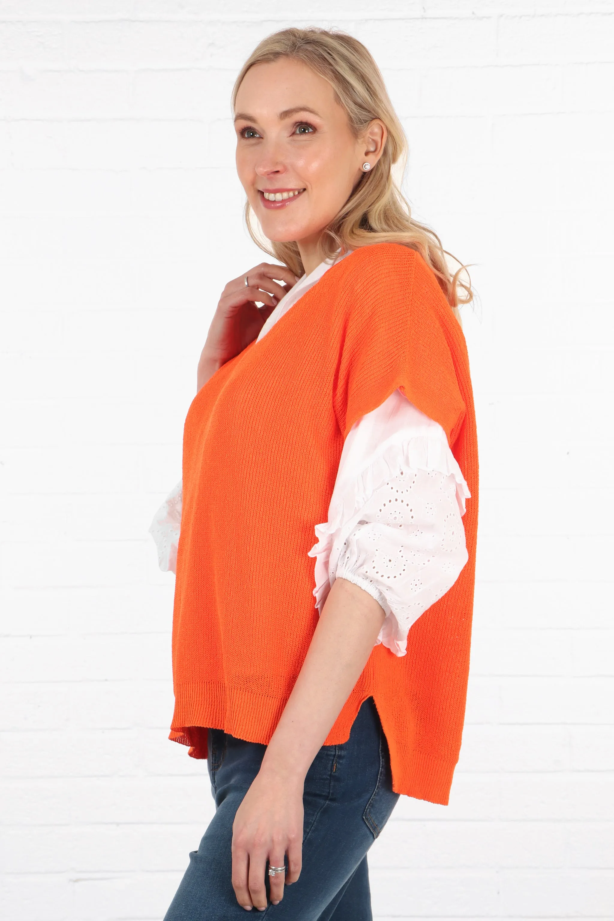 Plain Cotton V-Neck Lightweight Tank Top in Orange