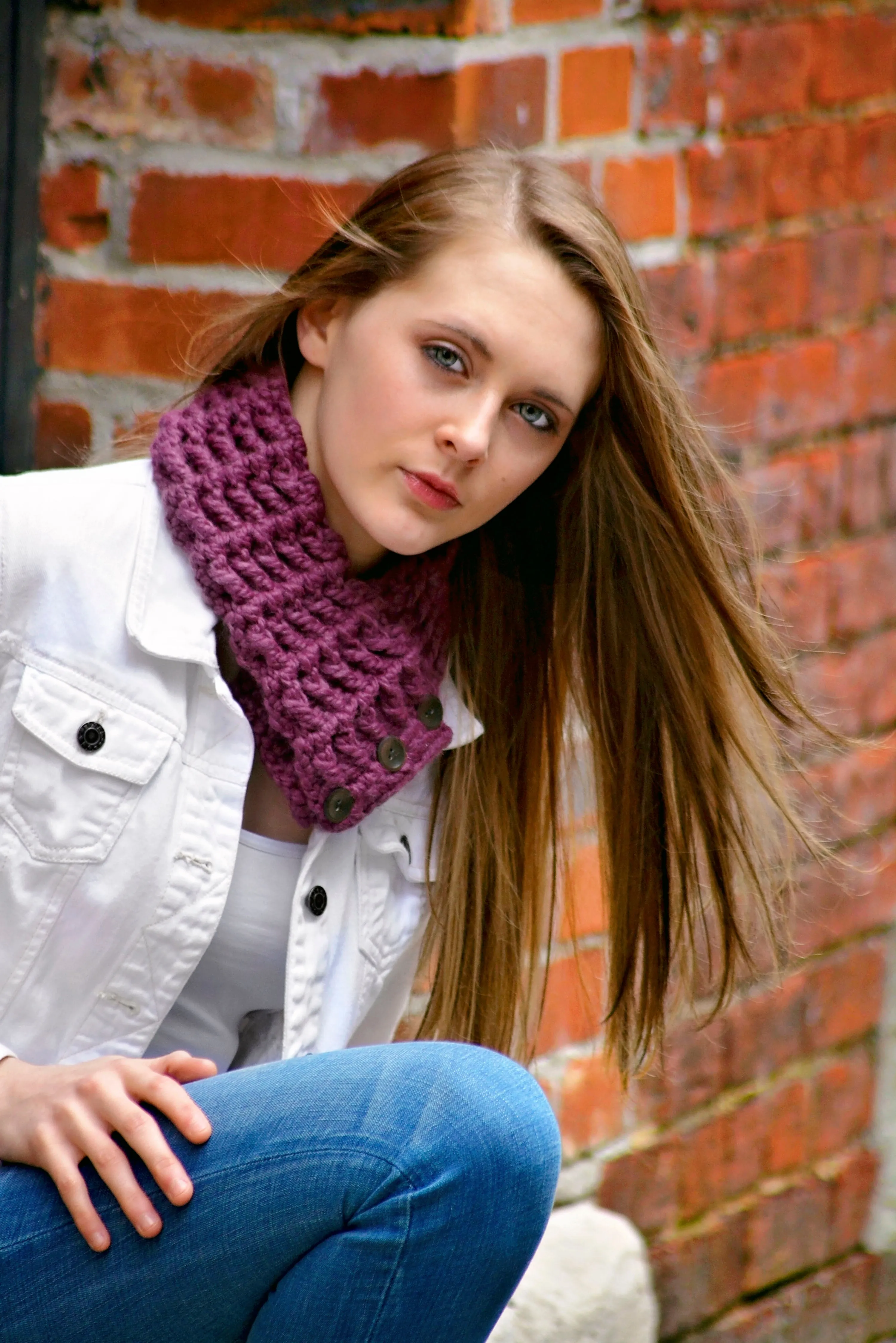 Purple plum button scarf