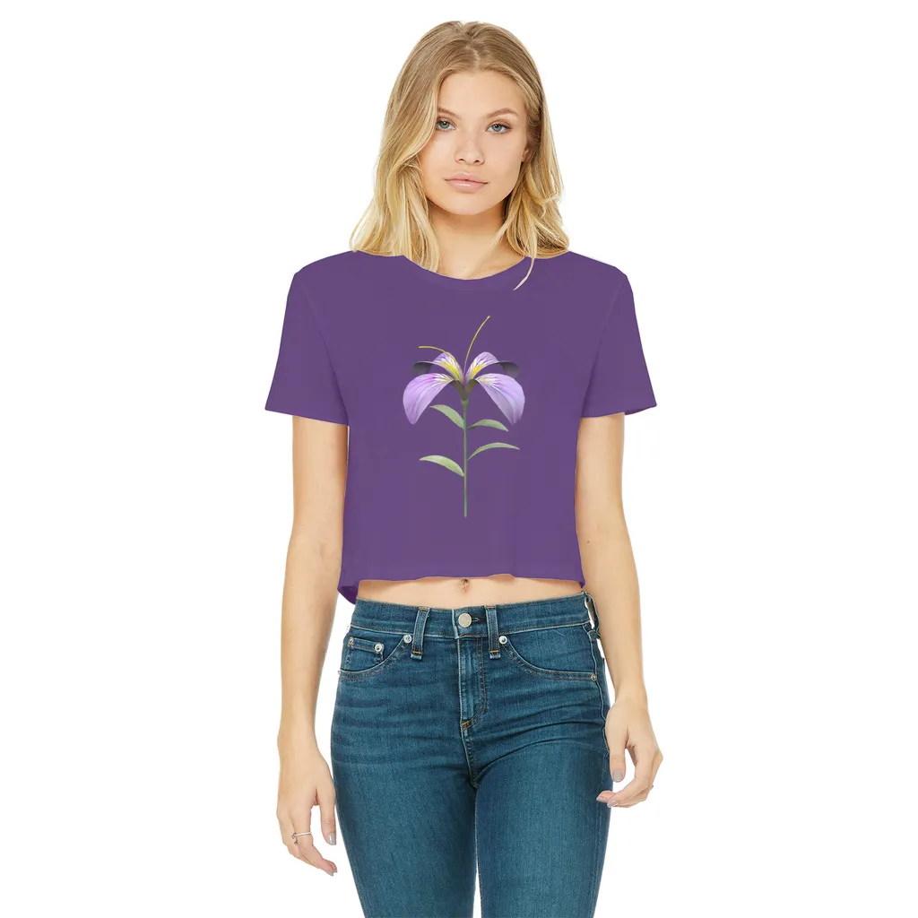 PurpleFlower2 Classic Women's Cropped Raw Edge T-Shirt