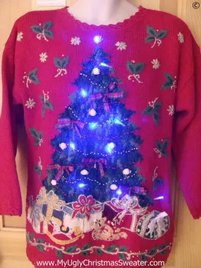 Red Christmas Sweater with Tree and Lights (g257)