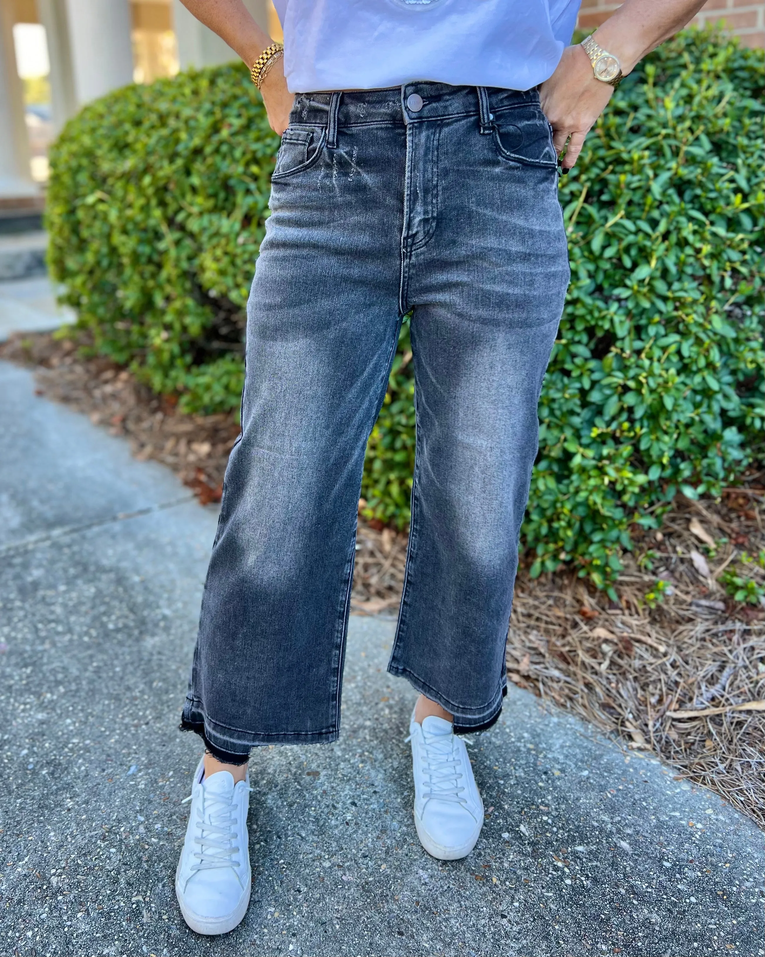 Ride Along Risen Dark Grey Wide Leg Jeans