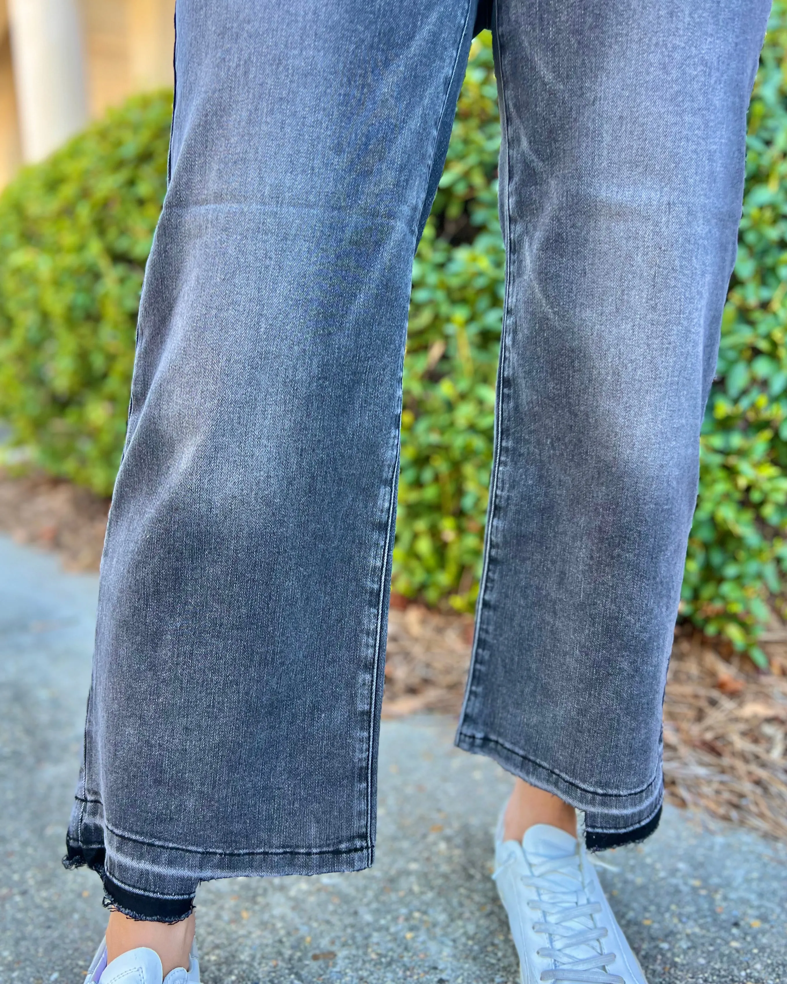 Ride Along Risen Dark Grey Wide Leg Jeans