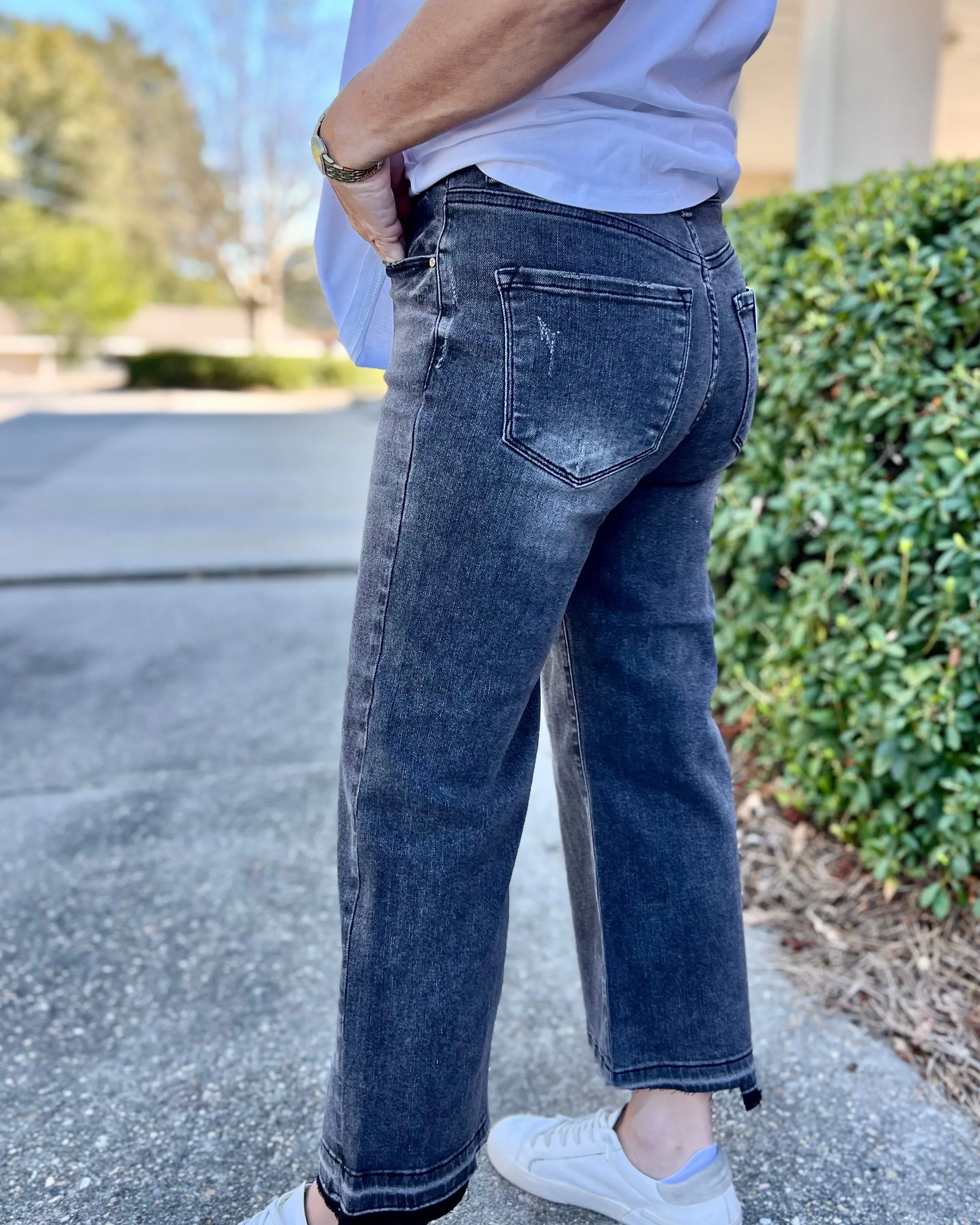 Ride Along Risen Dark Grey Wide Leg Jeans