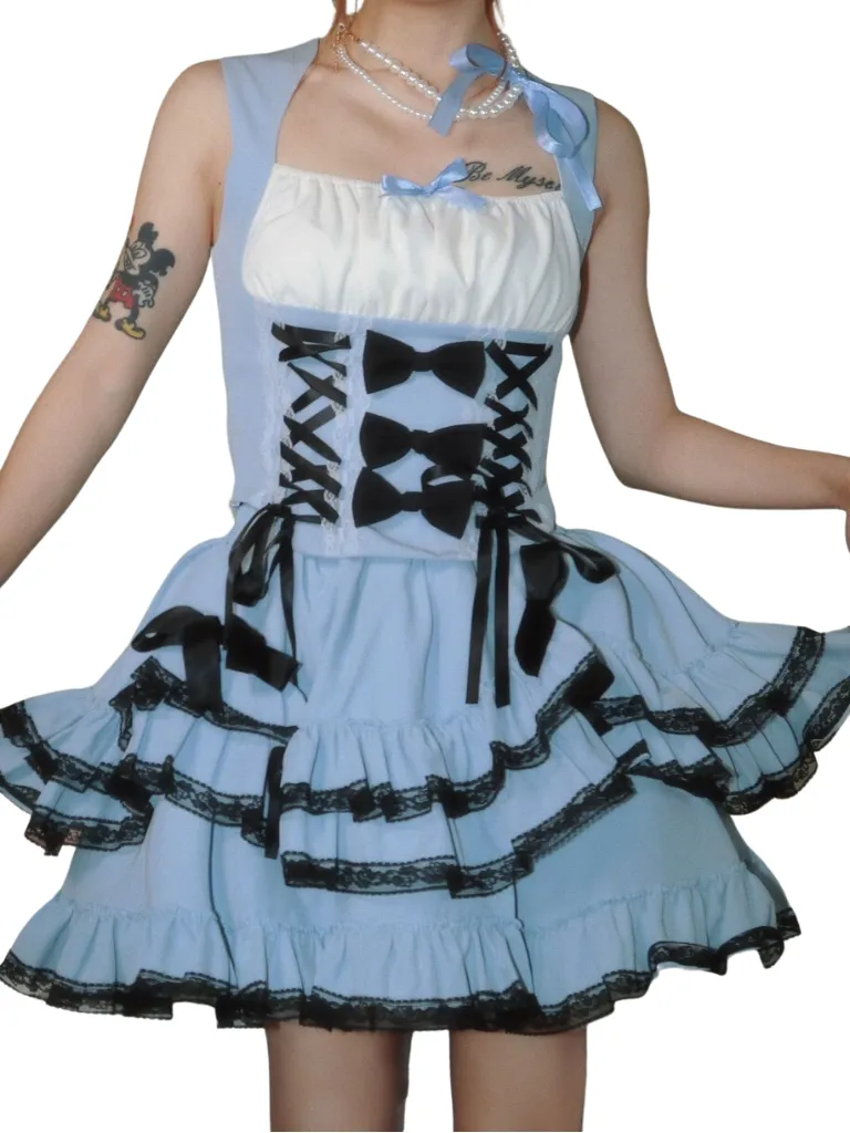 Skirt Subculture Lace Up Cake Top Strap Princess Set   Vest