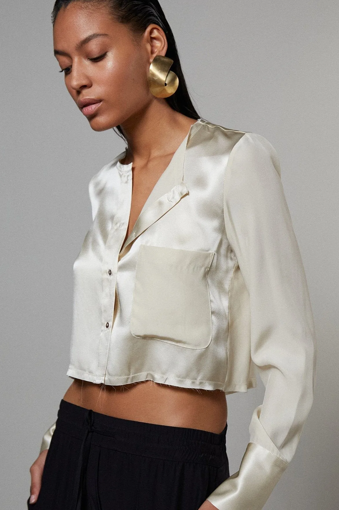 Slim Raw Edge Button Up - Limestone