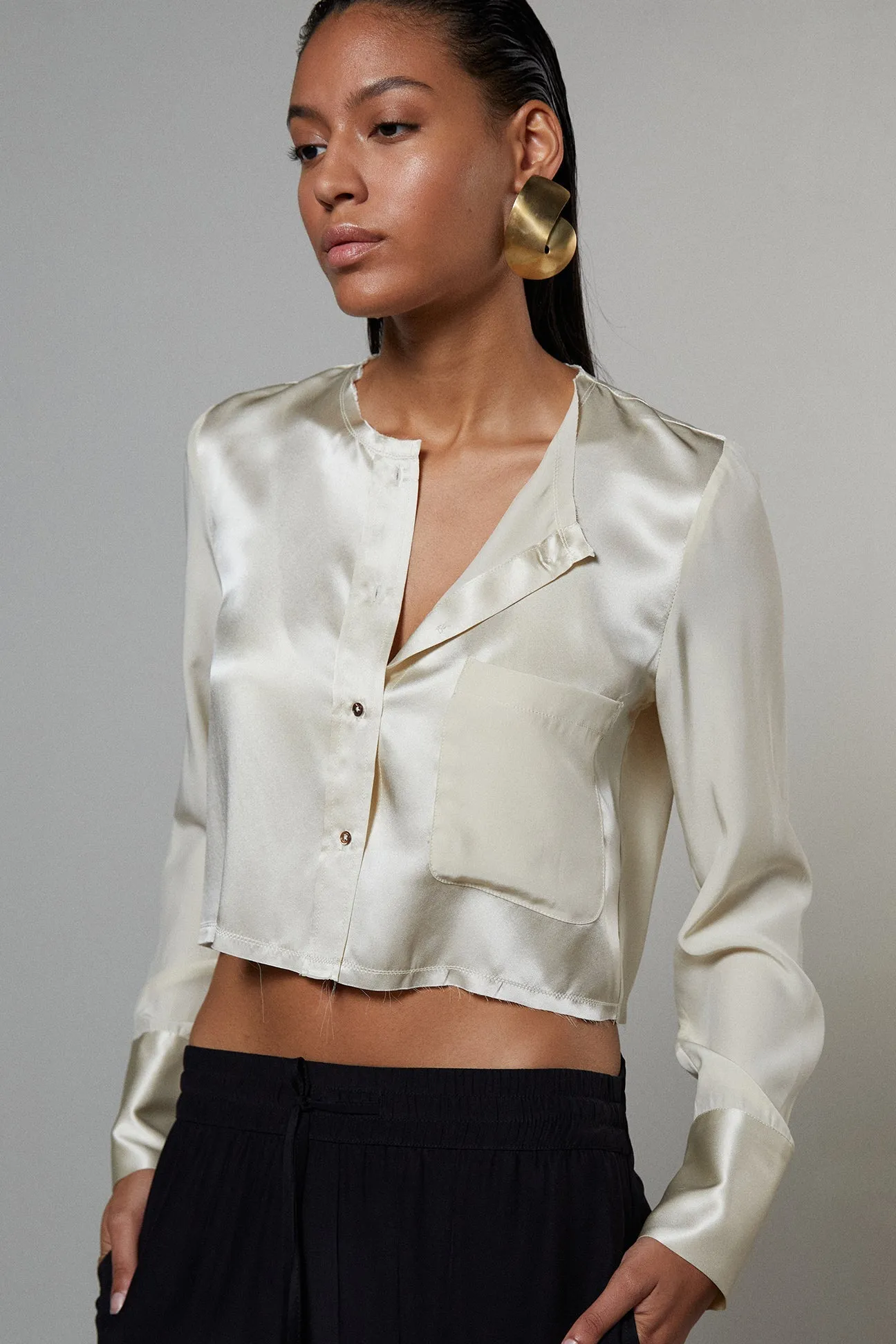 Slim Raw Edge Button Up - Limestone