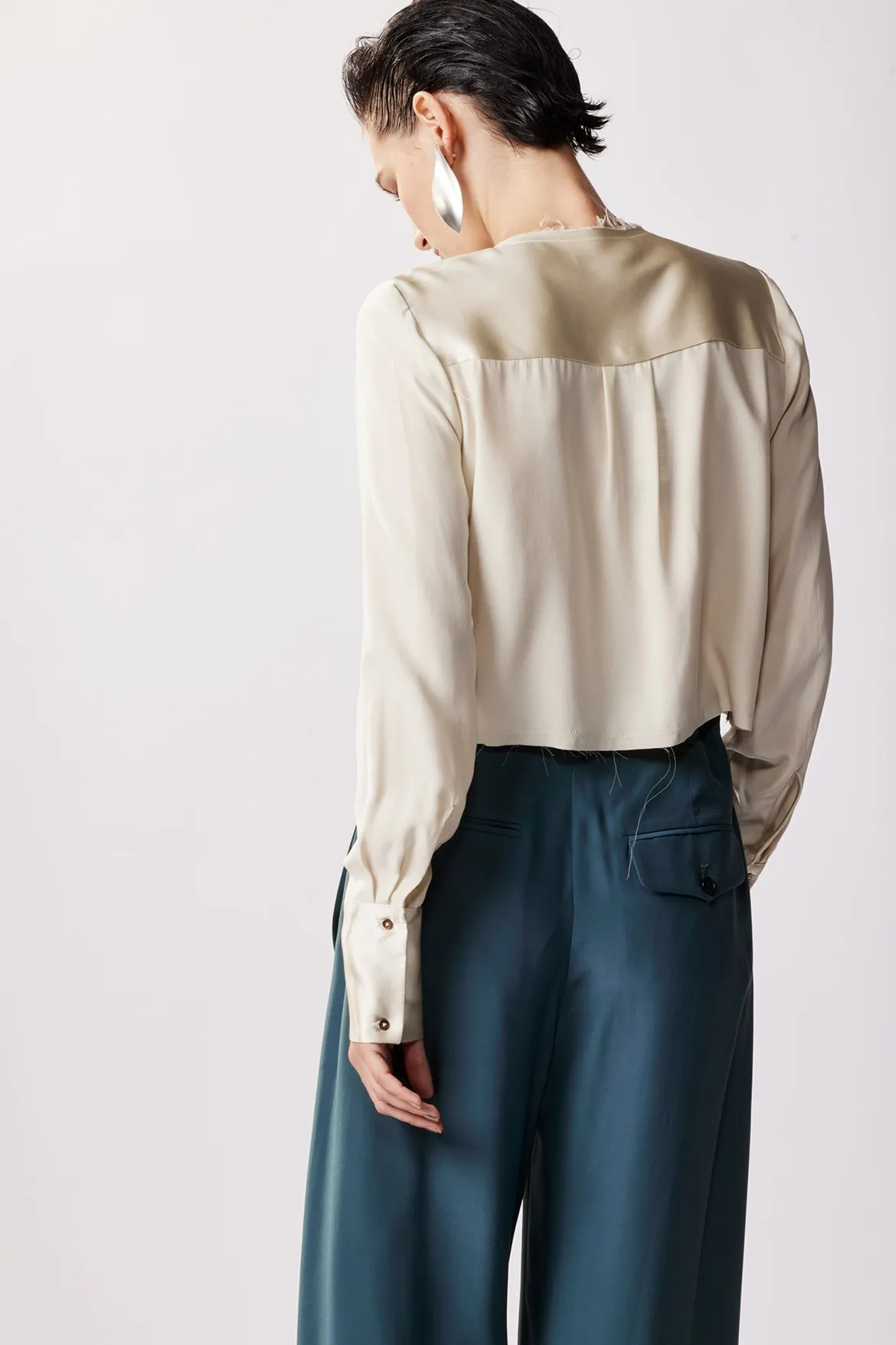 Slim Raw Edge Button Up - Limestone