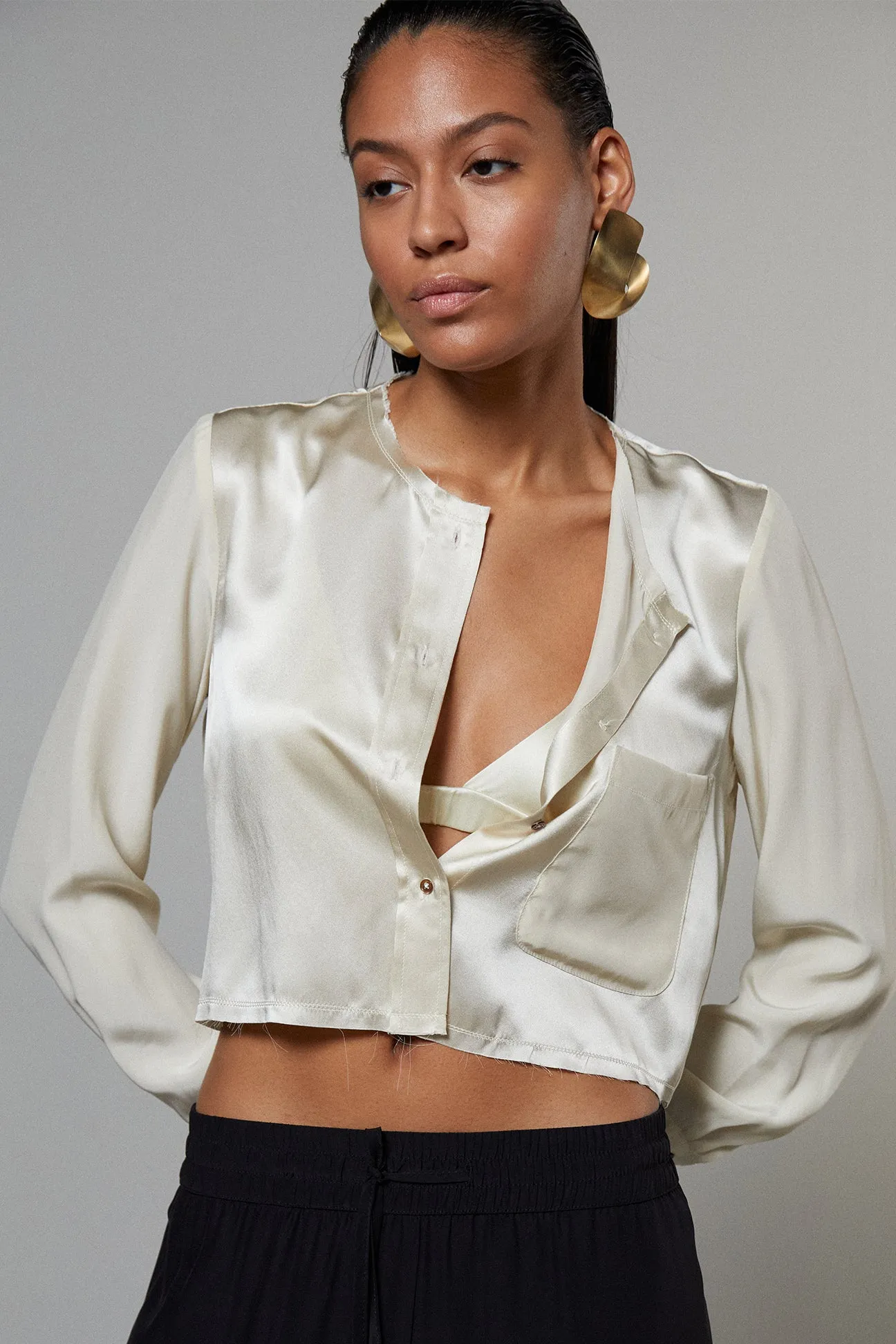 Slim Raw Edge Button Up - Limestone