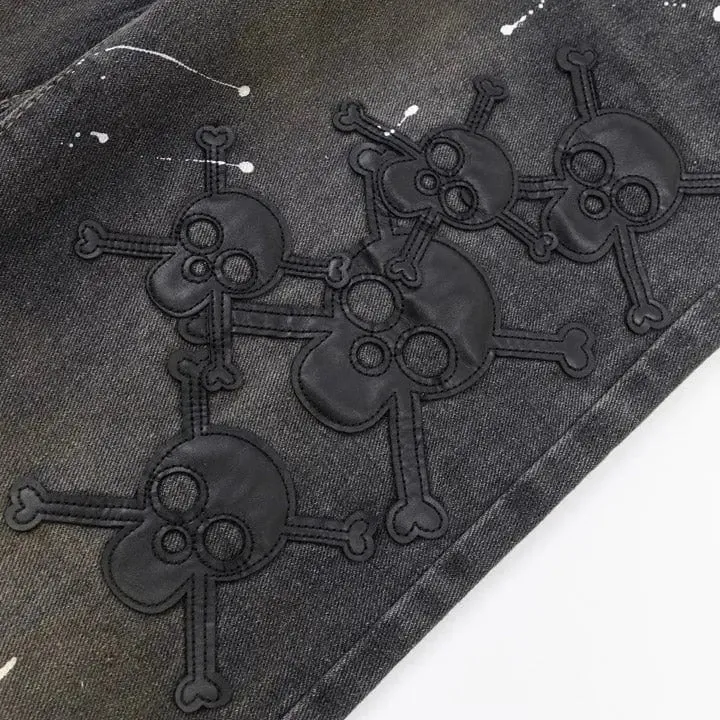 Sneakerhill® Black Skinny Jeans Skull Patch