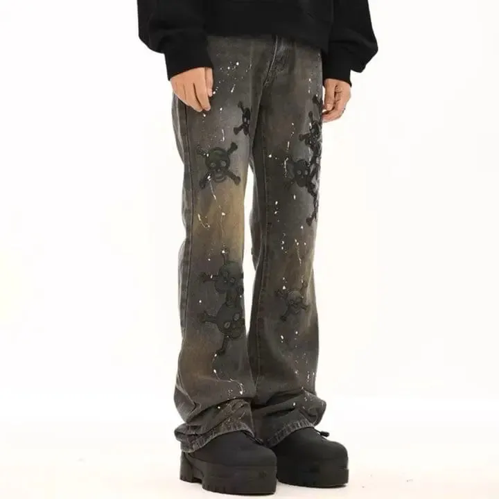Sneakerhill® Black Skinny Jeans Skull Patch