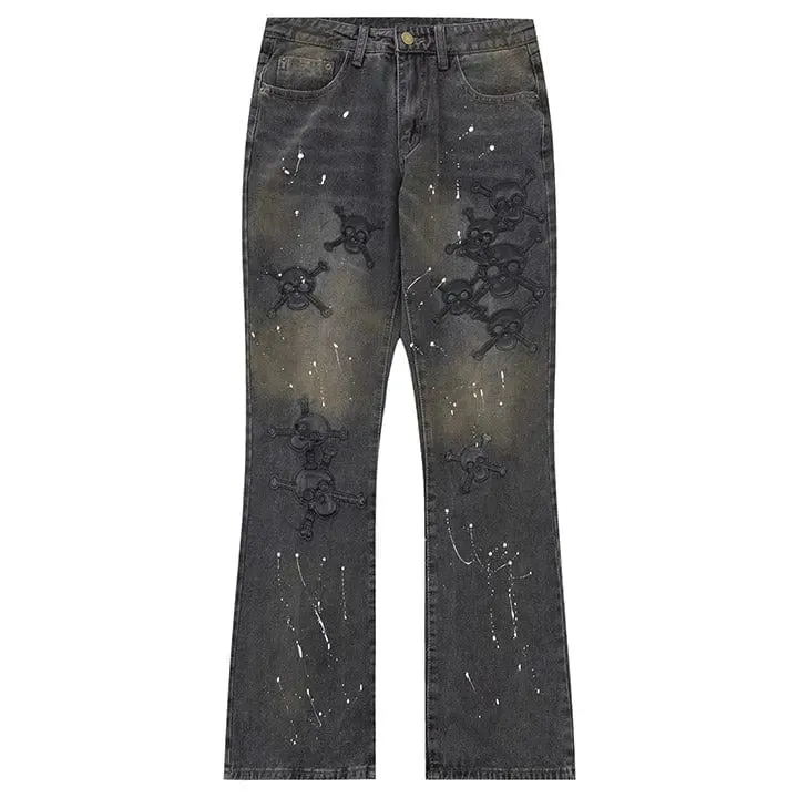 Sneakerhill® Black Skinny Jeans Skull Patch