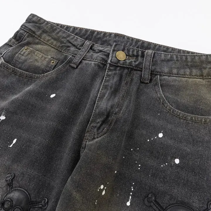 Sneakerhill® Black Skinny Jeans Skull Patch