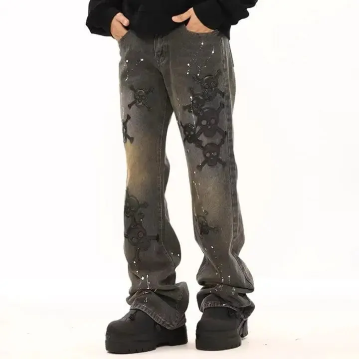 Sneakerhill® Black Skinny Jeans Skull Patch