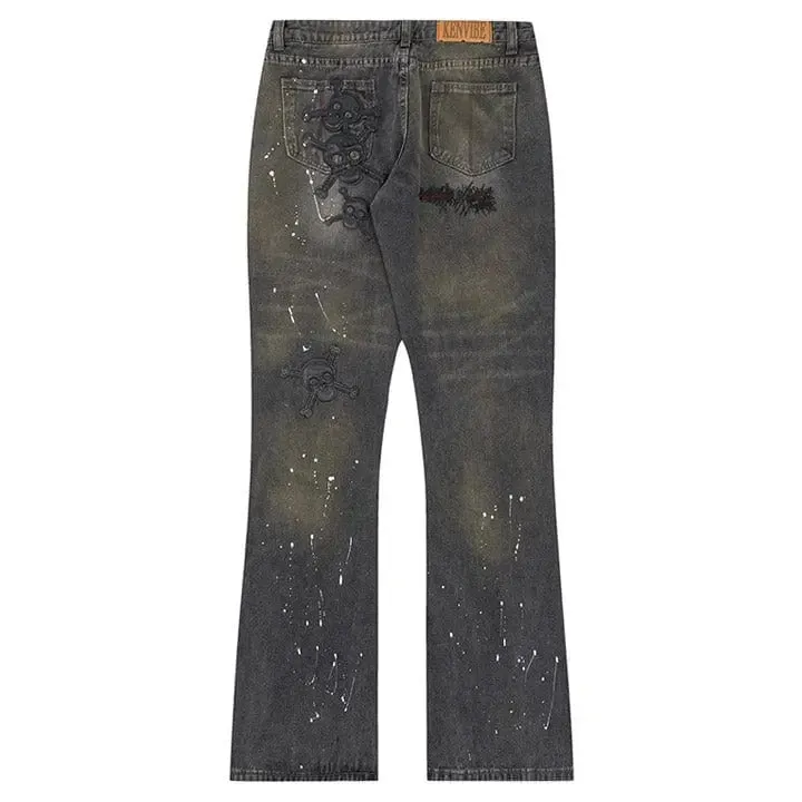 Sneakerhill® Black Skinny Jeans Skull Patch
