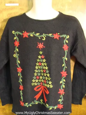 Star Tree and Poinsettias Ugly Christmas Sweater