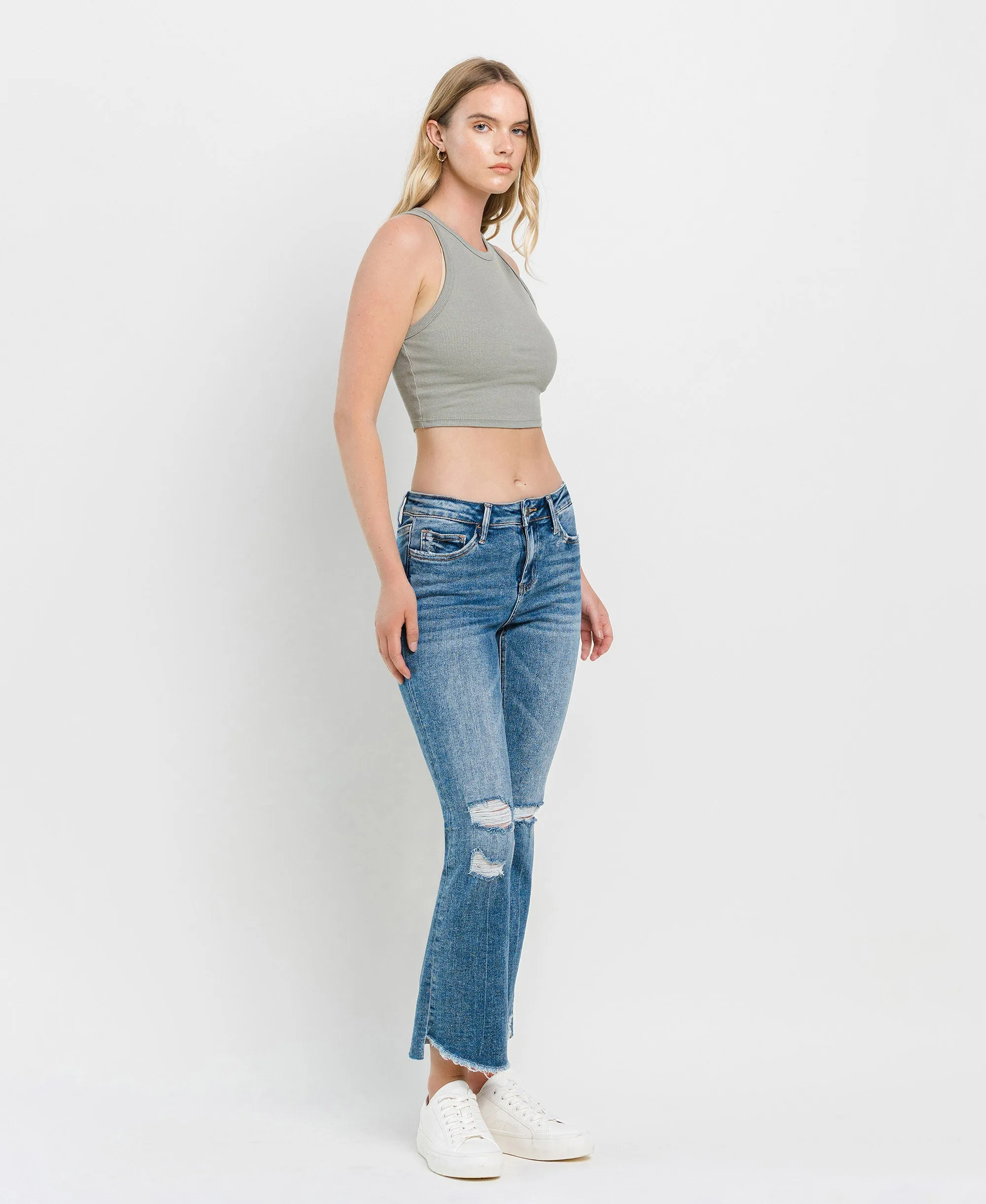 Straightforward - Mid Rise Step Hem Ankle Kick Flare Jeans