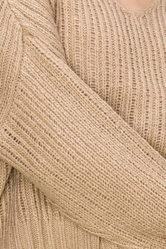 Tabby V-Neck Sweater- Taupe