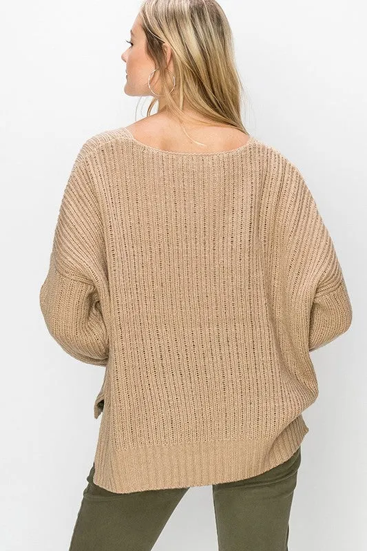 Tabby V-Neck Sweater- Taupe