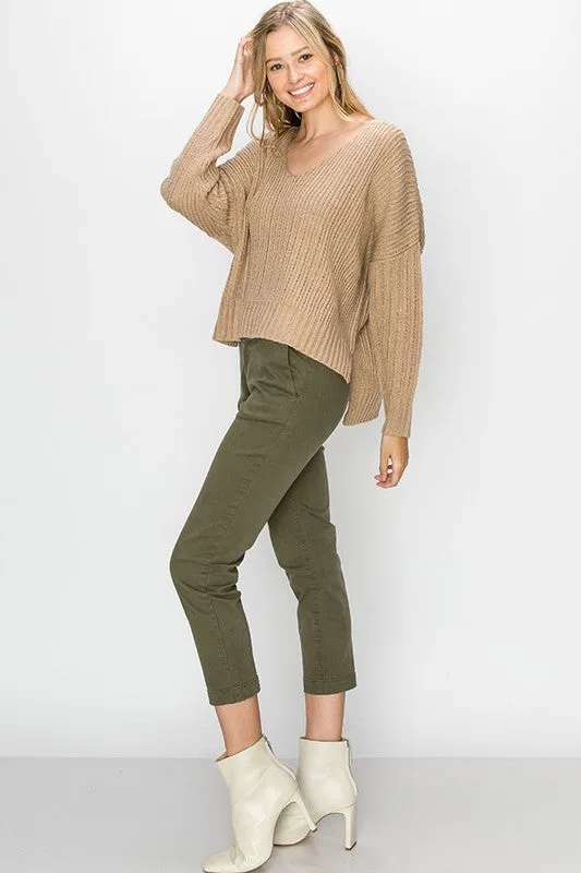 Tabby V-Neck Sweater- Taupe