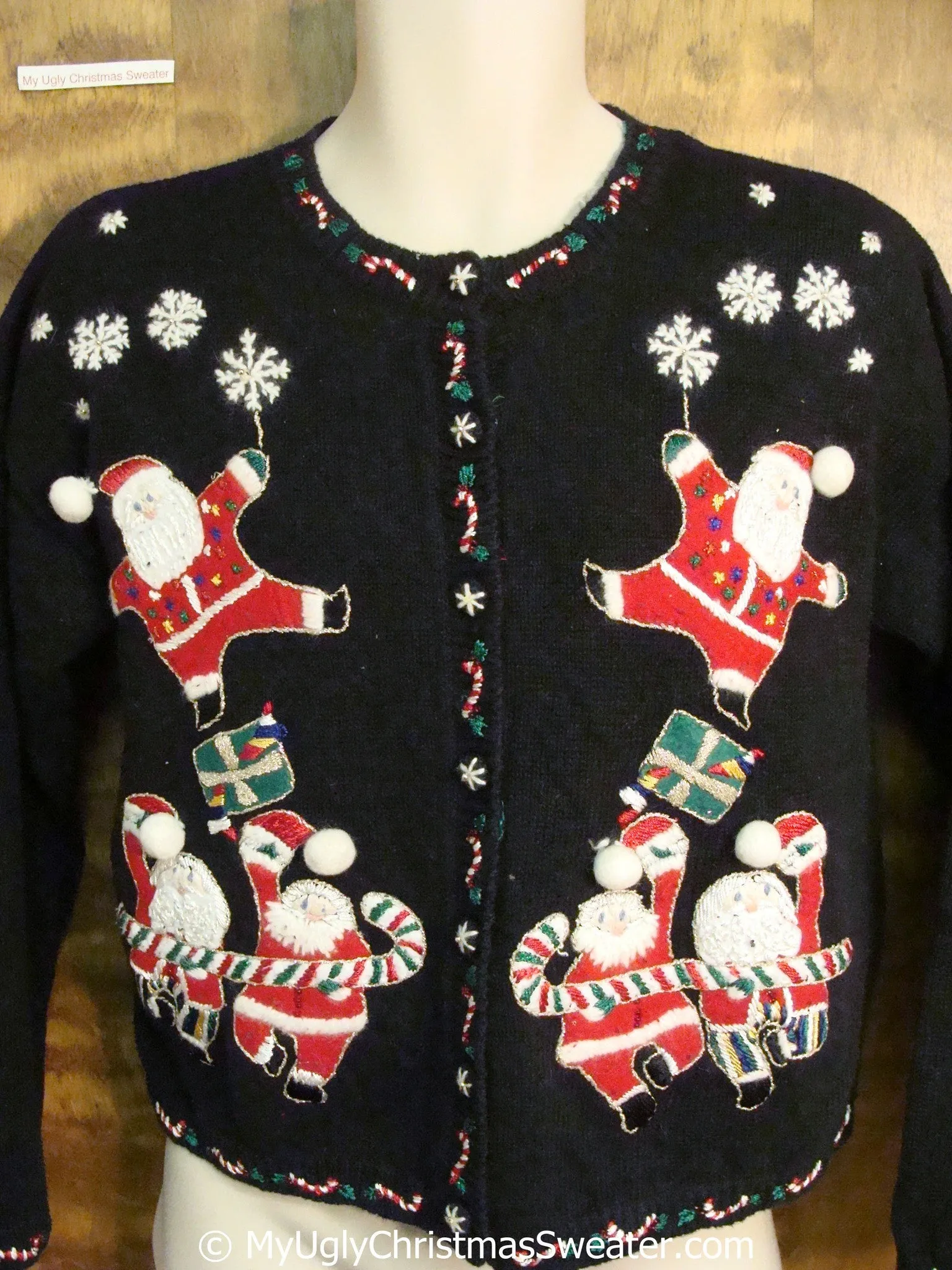 Tacky 80s Dancing Santas Themed Christmas Sweater