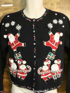 Tacky 80s Dancing Santas Themed Christmas Sweater