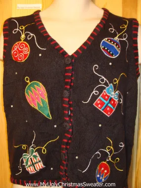 Tacky Ugly Christmas Sweater Vest with Ornaments and Gifts (f260)