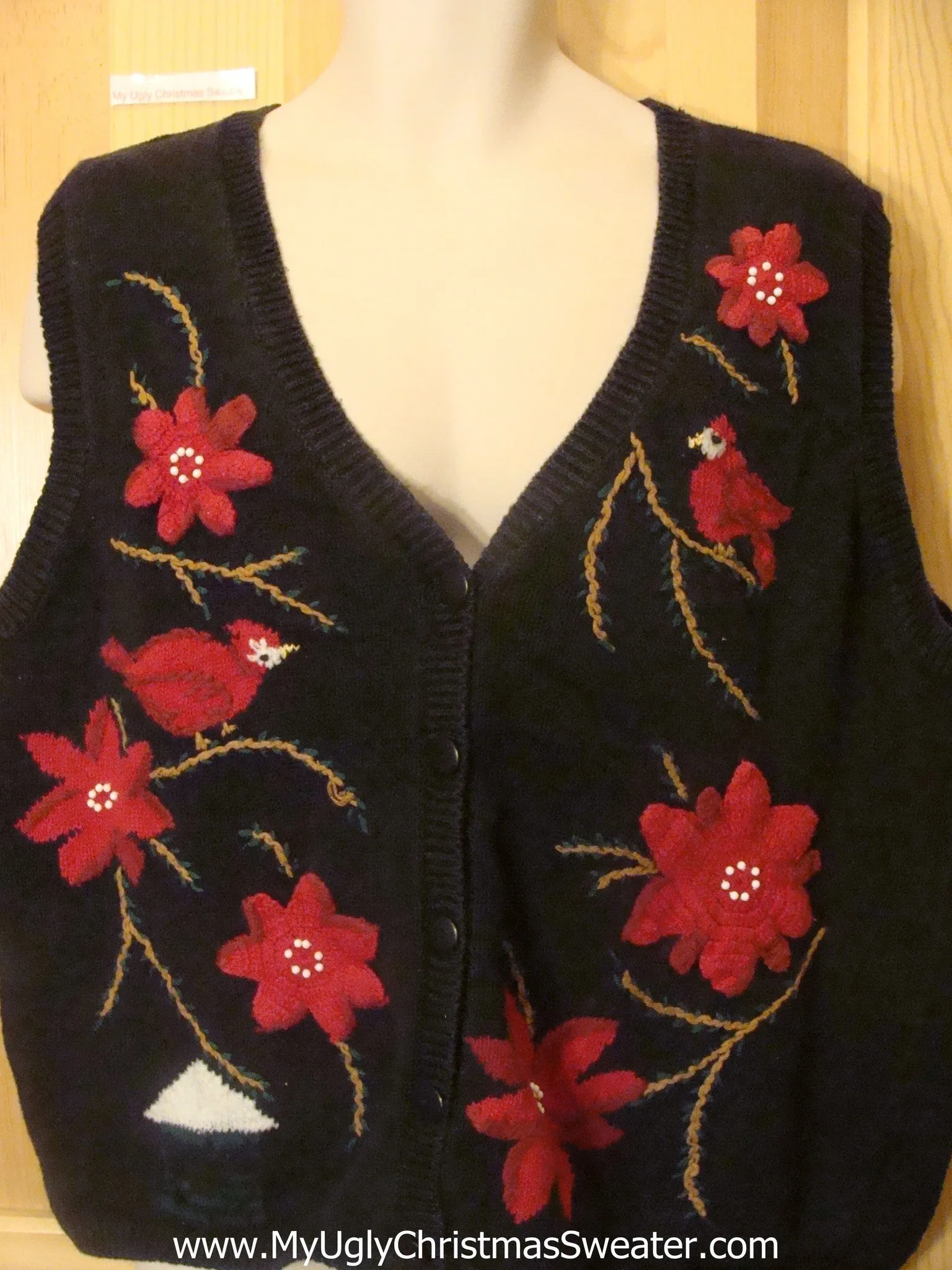 Tacky Ugly Christmas Sweater Vest with Poinsettias