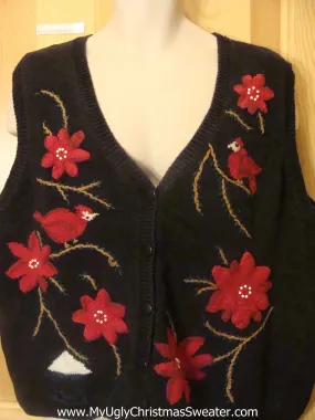 Tacky Ugly Christmas Sweater Vest with Poinsettias