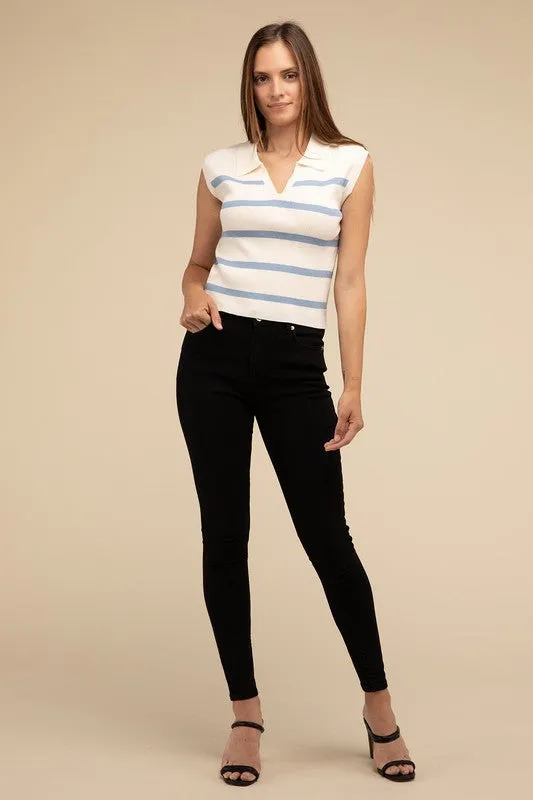 TEEK - Striped Polo Vest Top
