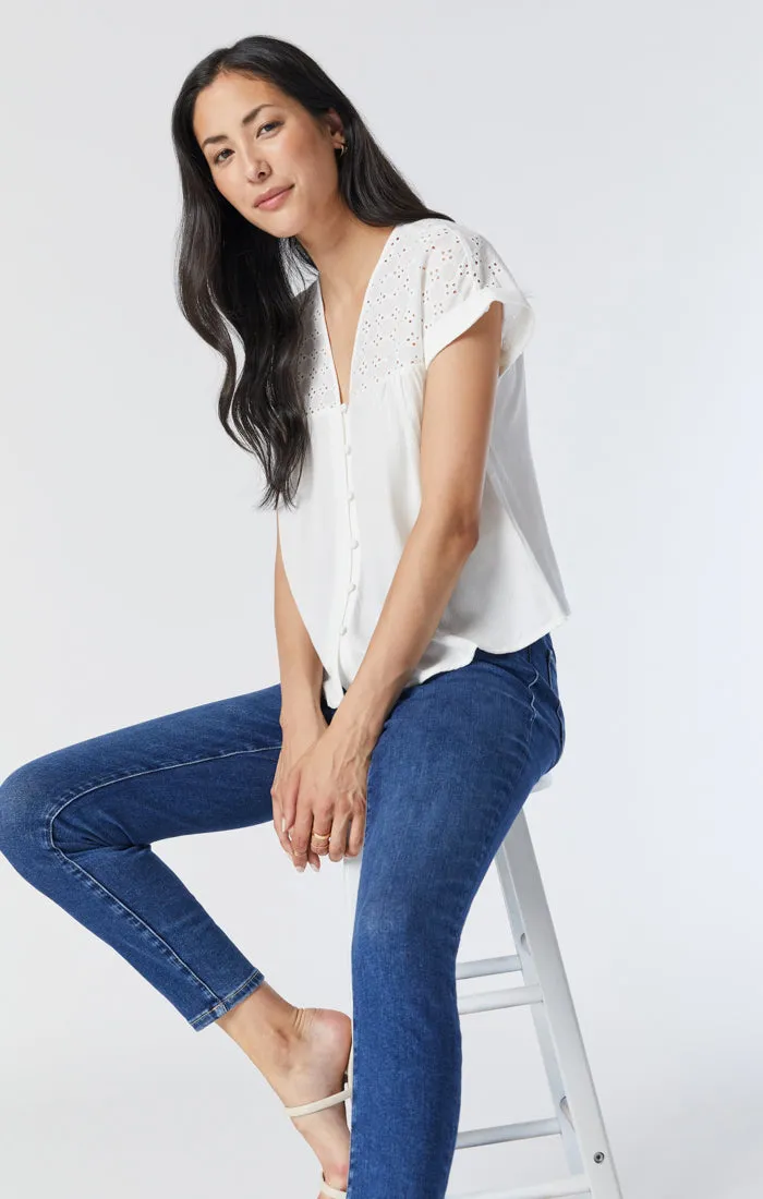 TESS SUPER SKINNY JEANS IN DARK BRUSHED INDIGO SHAPE