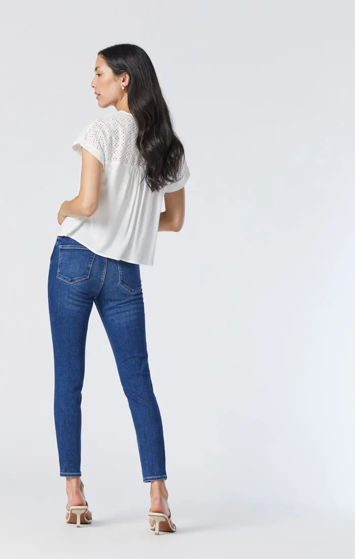 TESS SUPER SKINNY JEANS IN DARK BRUSHED INDIGO SHAPE