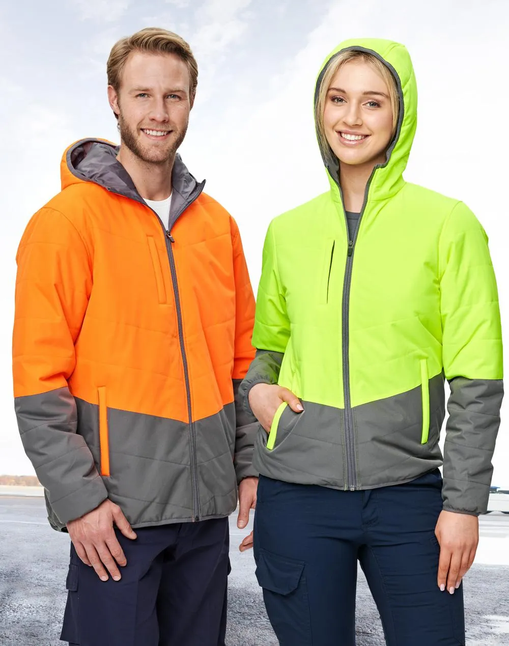 Unisex Hi Vis Modern Styling Hooded Puffer Jacket SW80