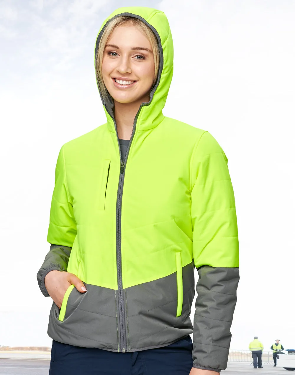 Unisex Hi Vis Modern Styling Hooded Puffer Jacket SW80