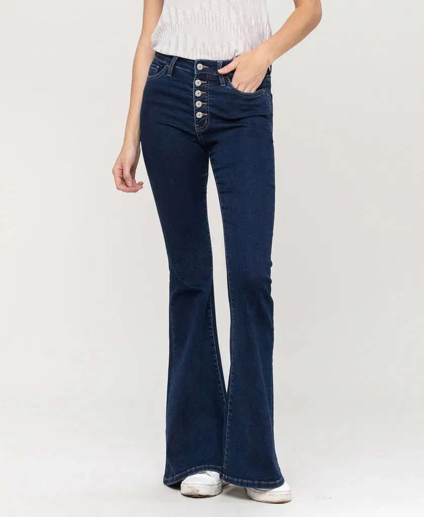 Vervet Escapade - High Rise Button Up Super Flare Jeans