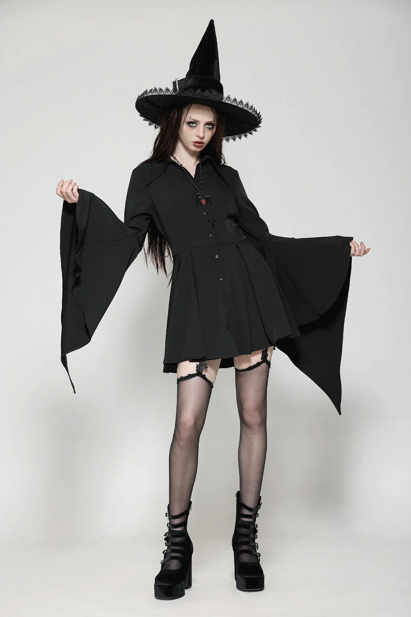 Witchy Bell-Sleeve Shirt Dress DW1018