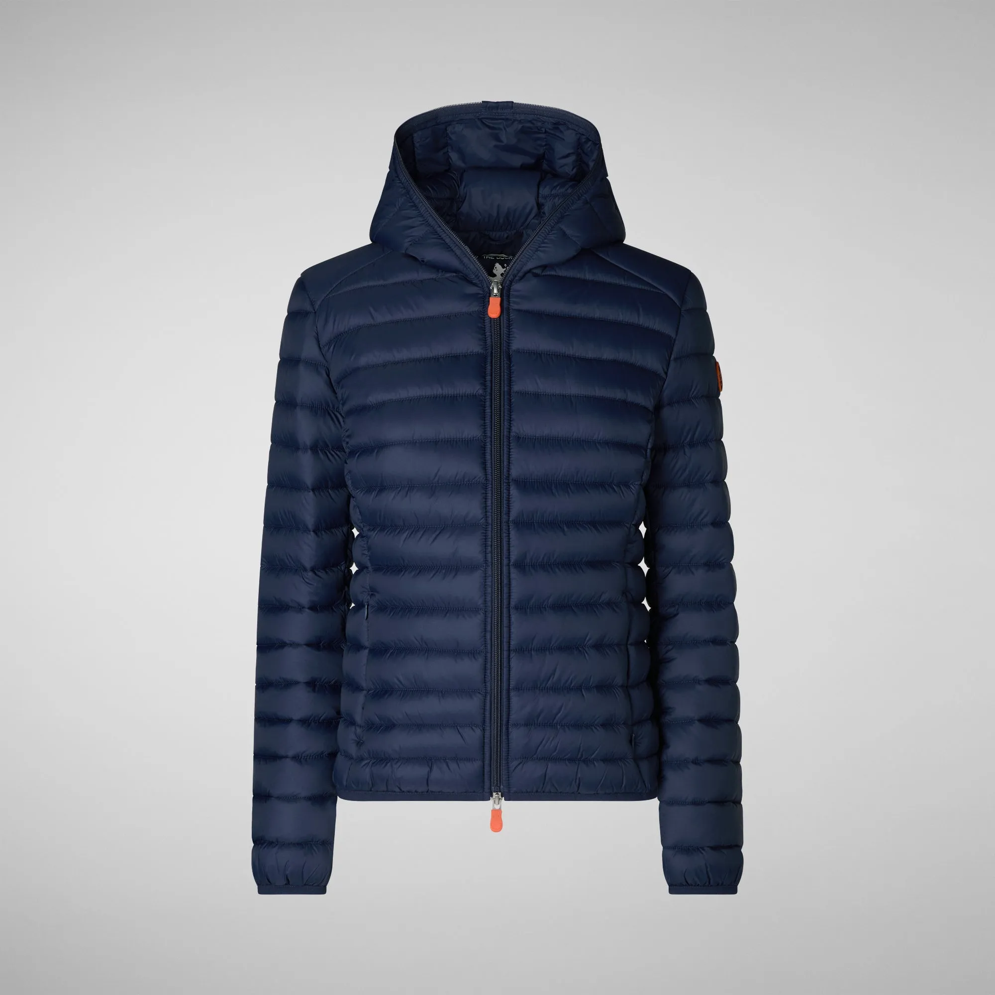 Woman's animal free hooded puffer jacket Daisy in navy blue