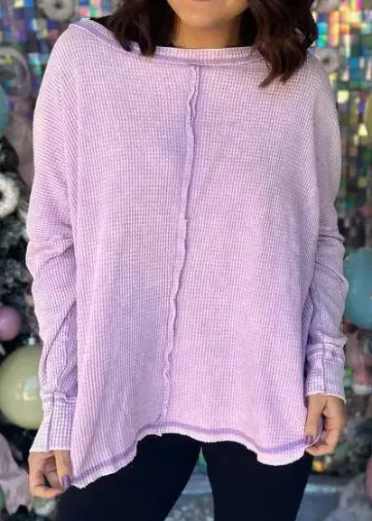 Women's Washed Waffle Back-stitched Long-sleeved Sweatshirt