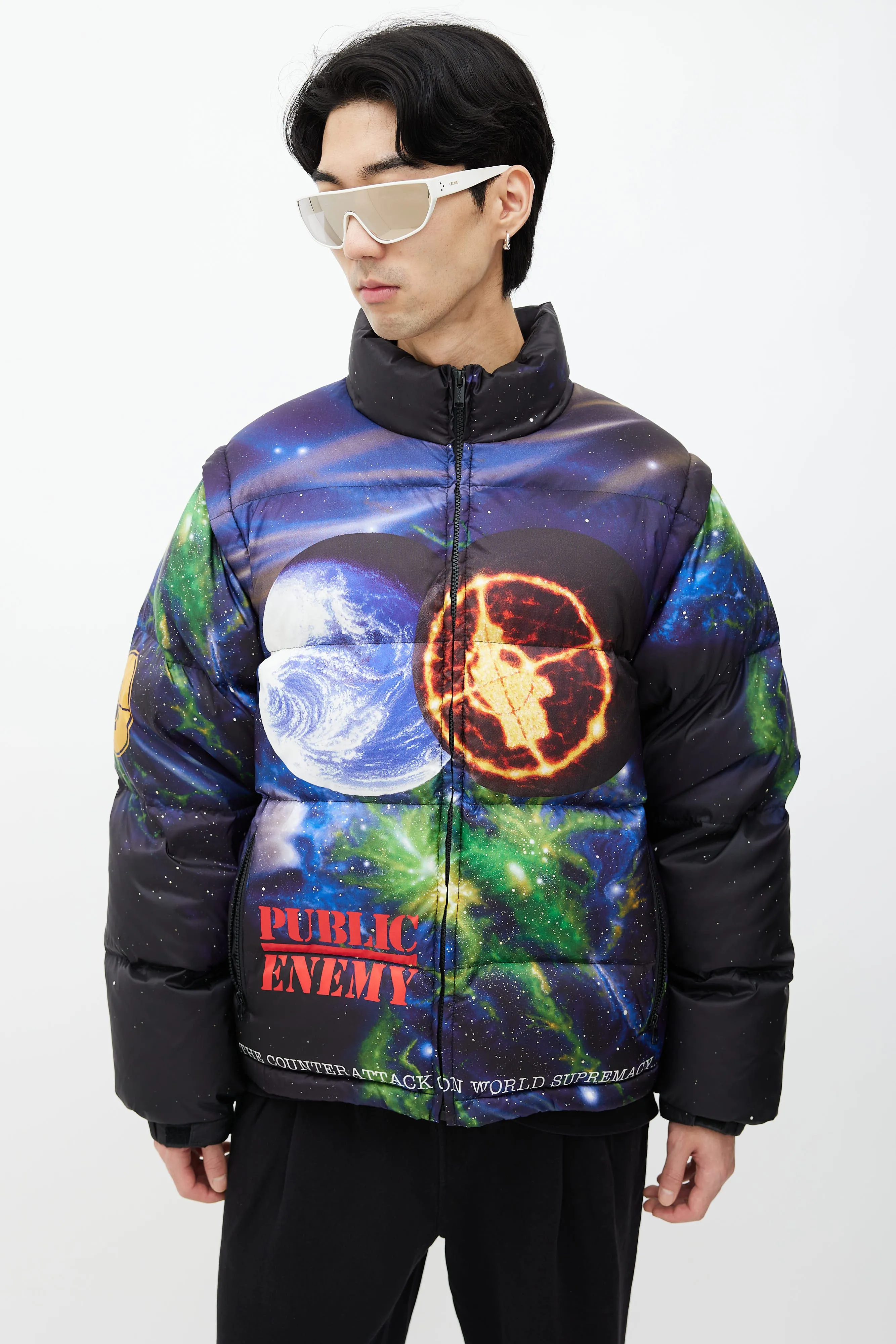 x Undercover x Public Enemy Black & Multi Print Puffer Jacket