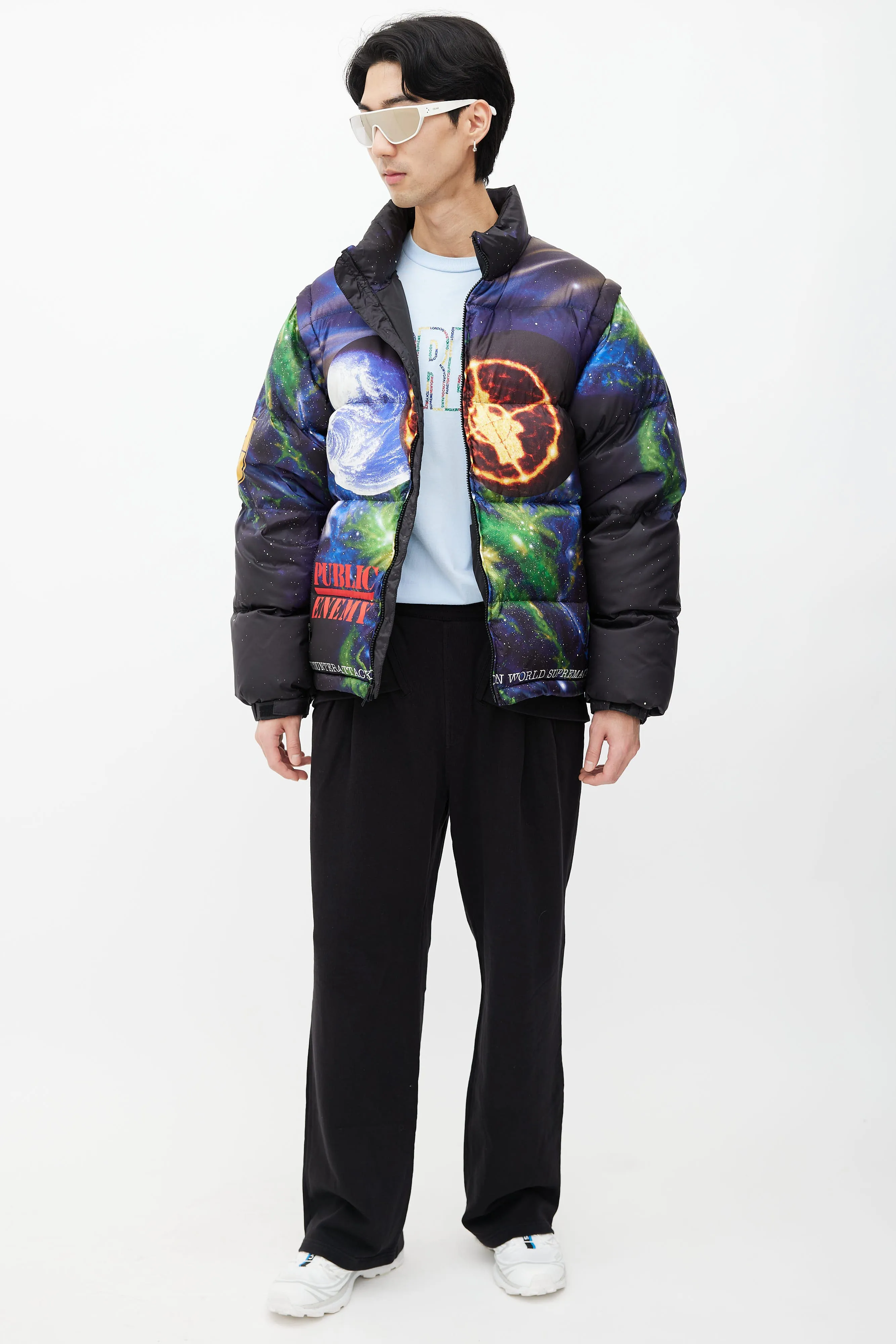 x Undercover x Public Enemy Black & Multi Print Puffer Jacket