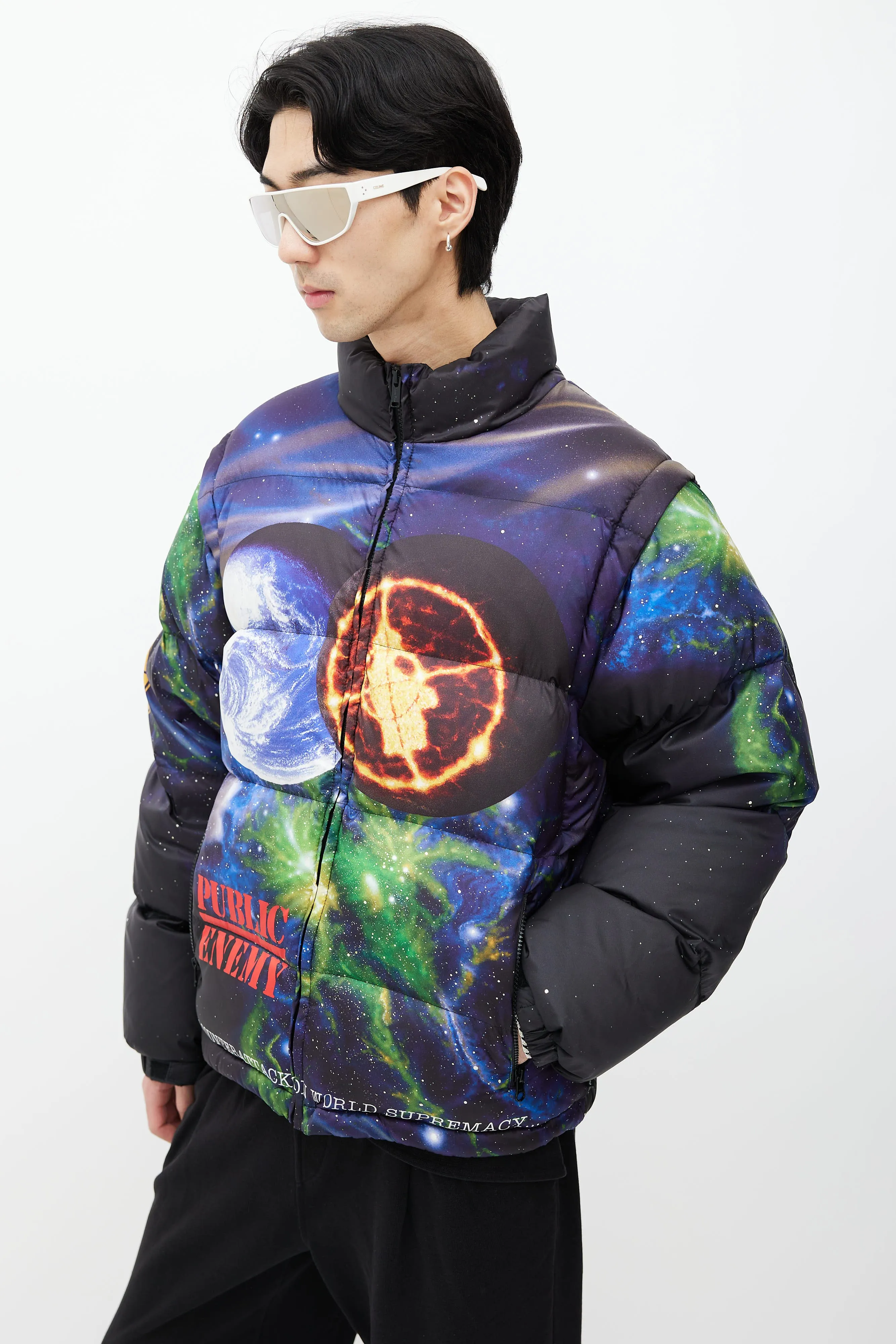 x Undercover x Public Enemy Black & Multi Print Puffer Jacket